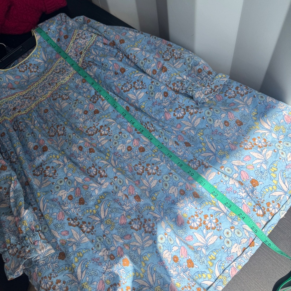 Mini Boden Dress 7-8Y Blue Floral Smocked Cotton Cottagecore Long Sleeve 128cm - Picture 6 of 12